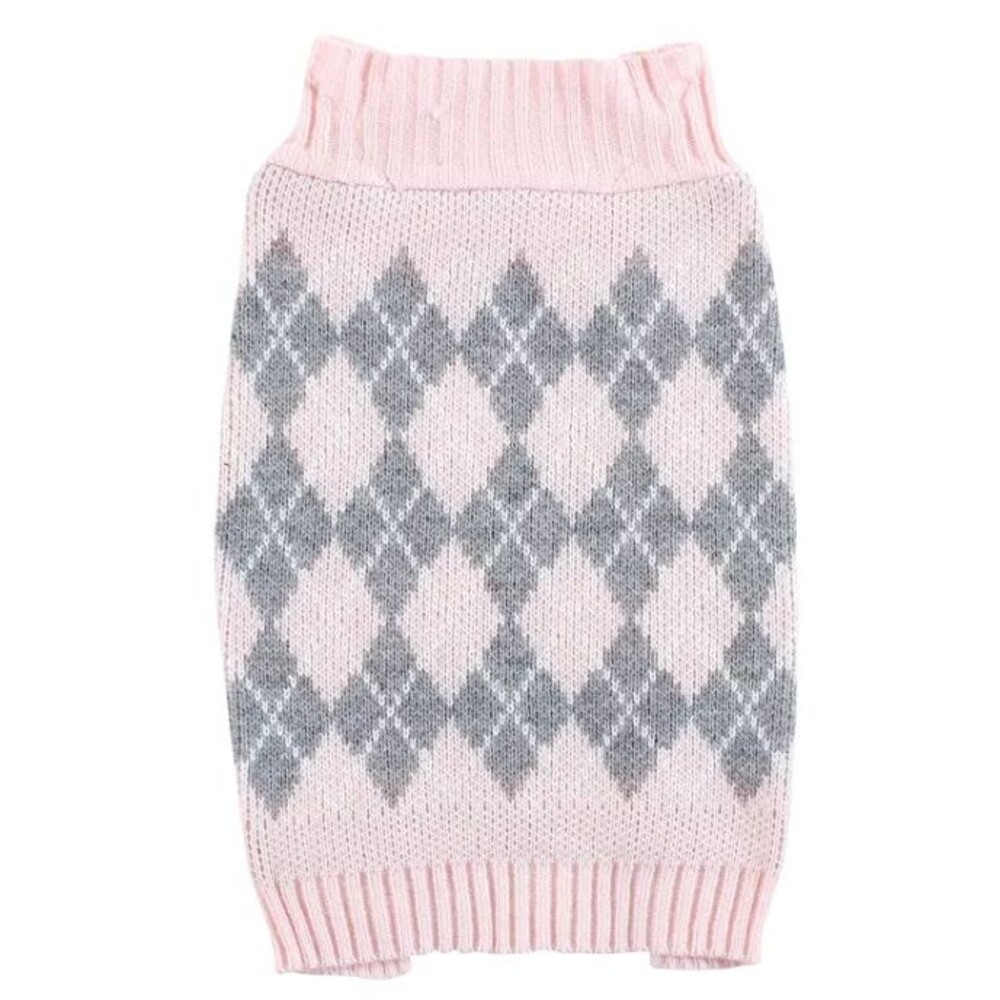 Lovable Friends Dog Puppy Sweater Pink Gray Argyle Size Medium NEW